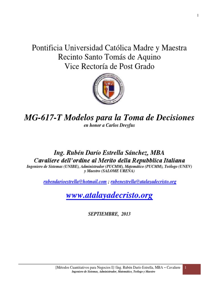 Modelos para La Toma de Decisiones 2 - SEPTIEMBRE 2013 ALFA PDF | PDF ...