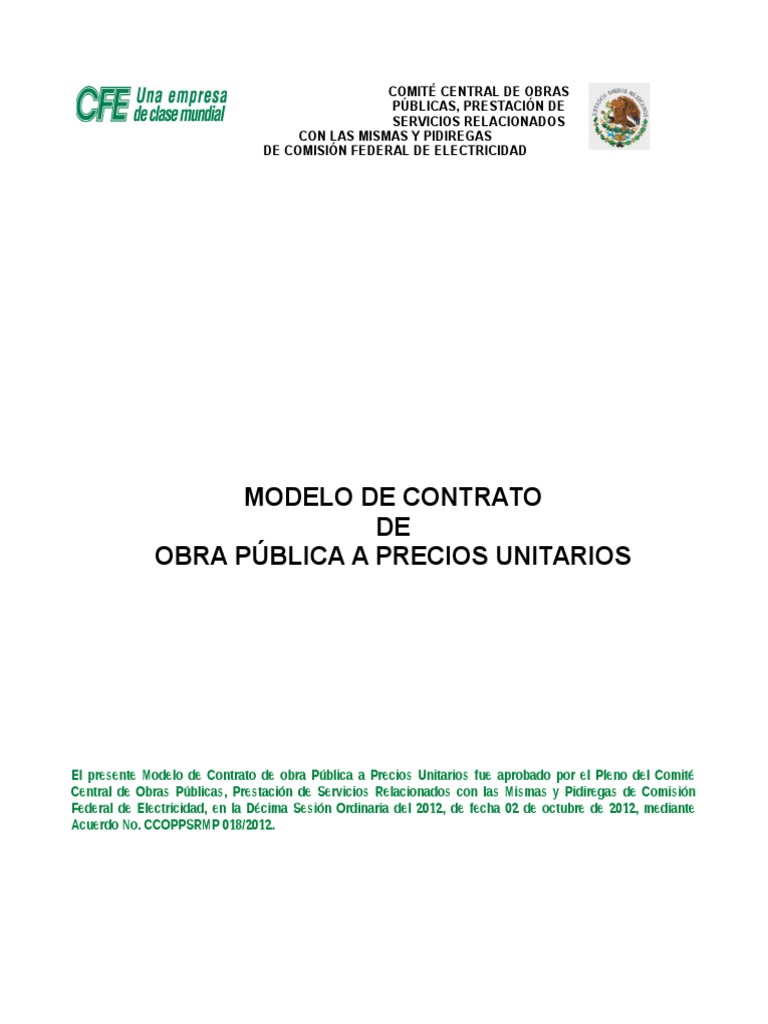 Modelo de Contrato de Obra Pública a Precios Unitarios