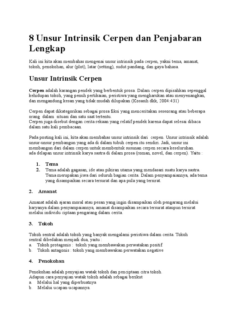 8 Unsur Intrinsik Cerpen Dan Penjabaran Lengkap