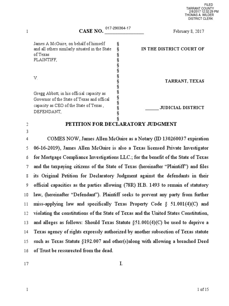 Petition For Declaratory Judgment 2-8-2017 Filed | PDF | United States ...