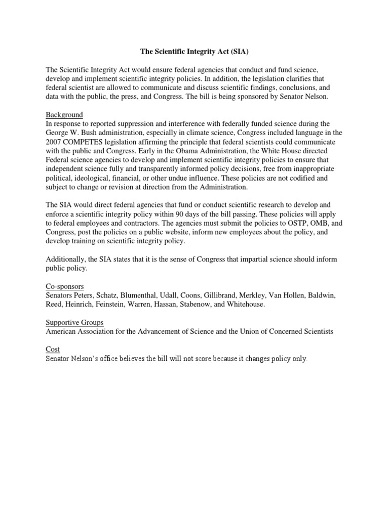 Scientific Integrity Act Overview | PDF