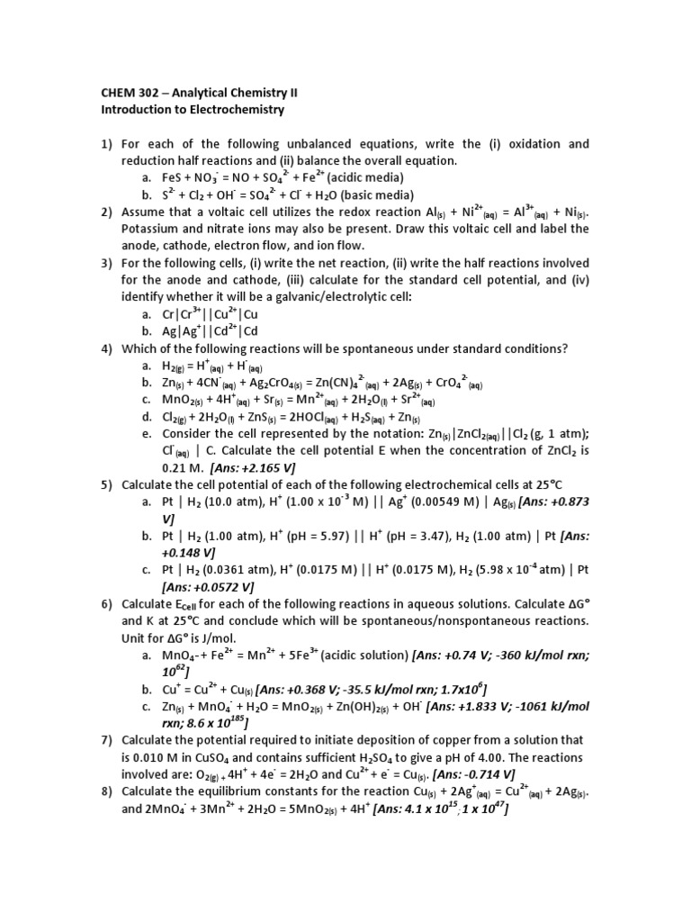 HW 1 Electrochemistry PDF