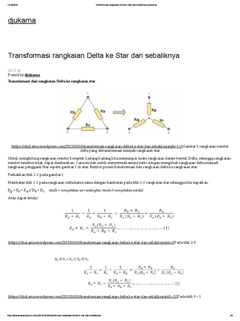 Transformasi Rangkaian Delta Ke Star Dan Sebaliknya - Djukarna | PDF