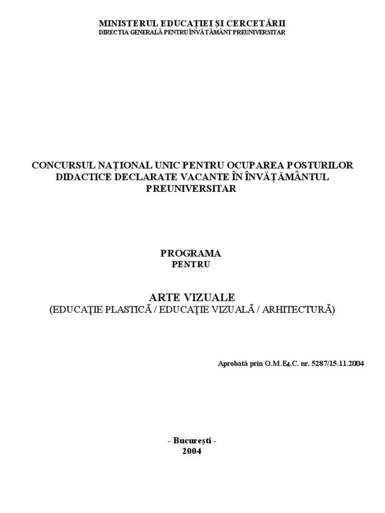 Programa Arte Vizuale | PDF
