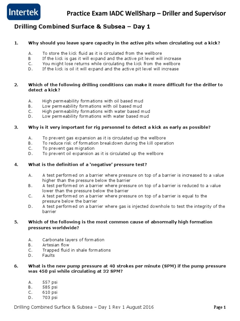 IADC WellSharp Driller Exam Practice | PDF | Casing (Borehole) | Oil Well