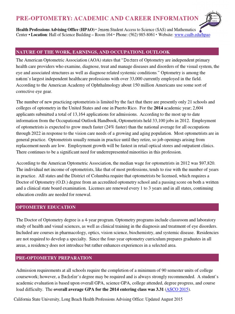 Pre Optometry | PDF | Optometry | Health Care