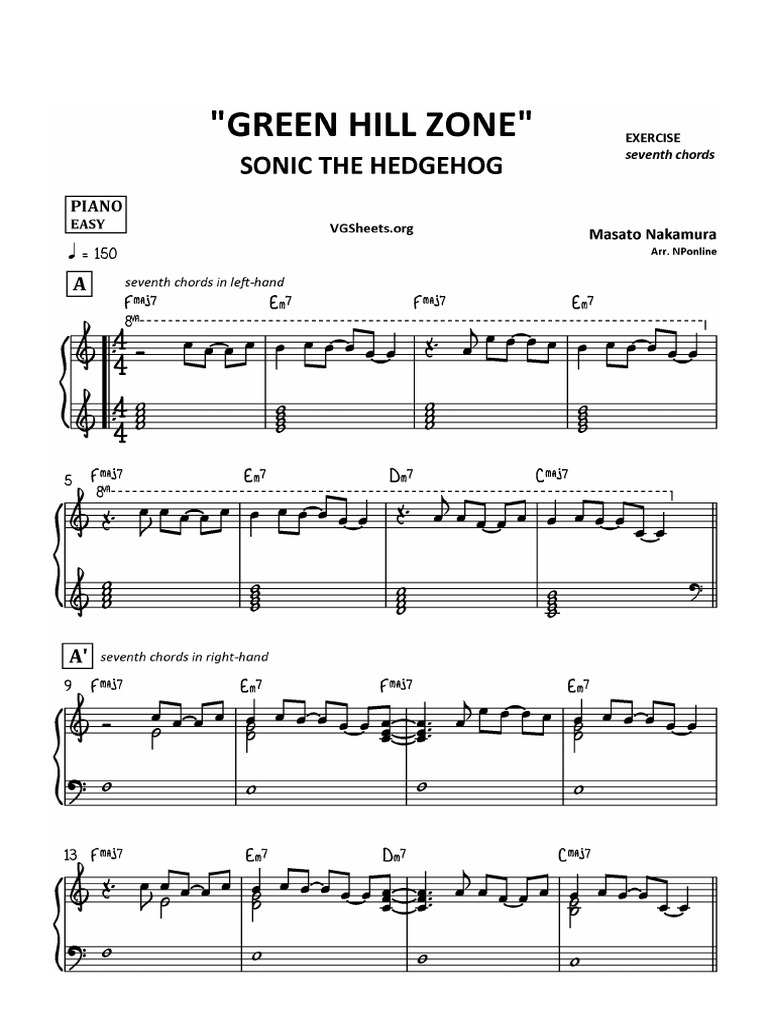 PHianonize Green Hill Zone [easy] Sheet Music (Piano Solo) in C Major -  Download & Print - SKU: MN0230188