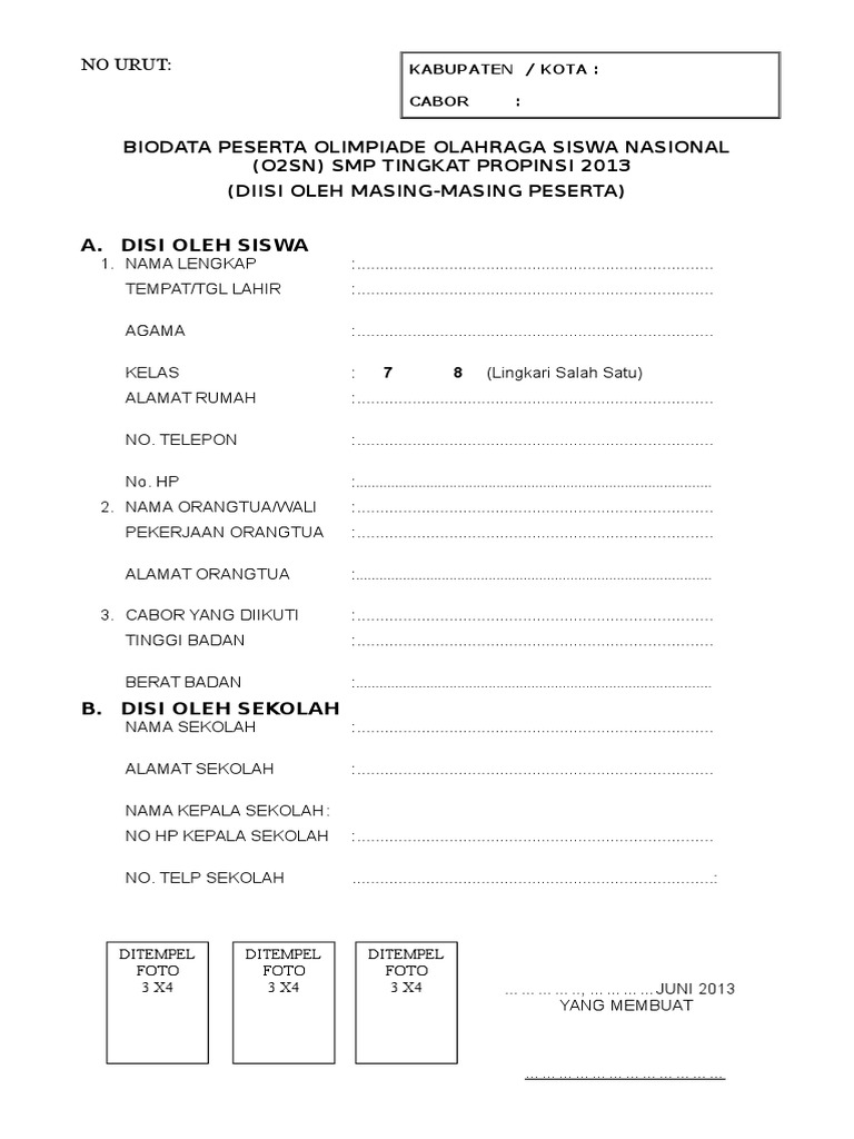 Biodata Peserta O2sn Dan Fls2n 2013 | PDF | Game & Aktivitas | Griya ...