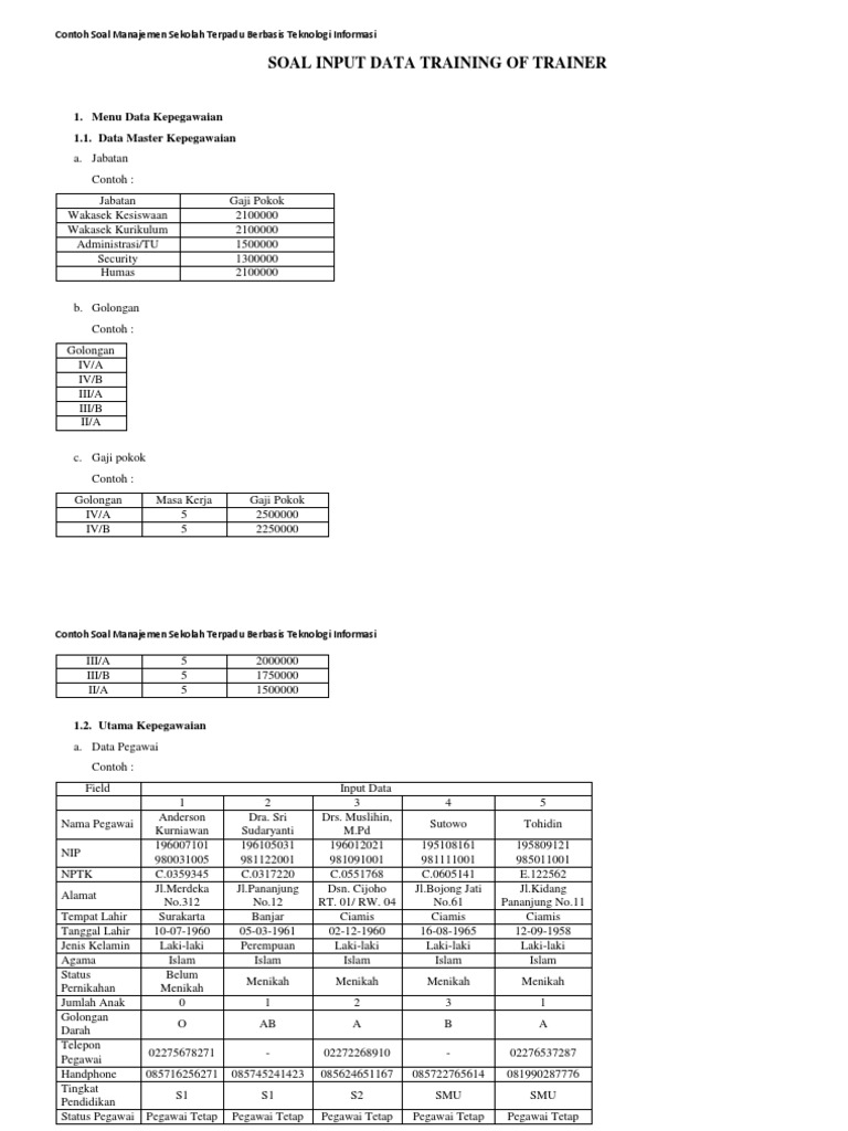 Contoh Input Data Kepegawaian Sekolah | PDF