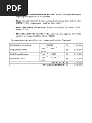 Biaya Mobilisasi Dan Demobilisasi Alat Excavator