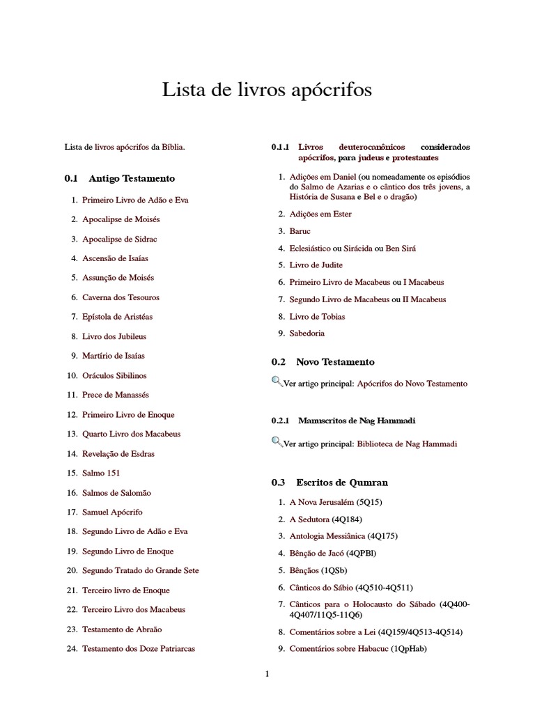 Lista de Livros Apócrifos | PDF | Antigo Testamento | Religiões  mediterrâneas antigas