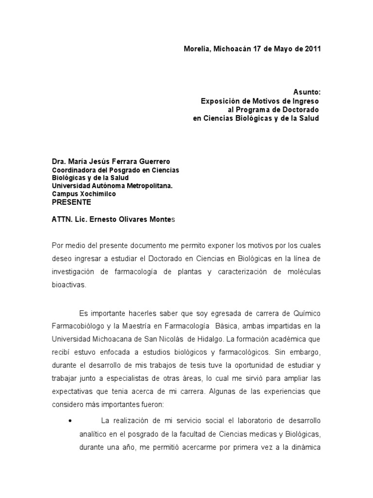 UAM Carta de Exposicion de Motivos  PDF  Science  Bienestar