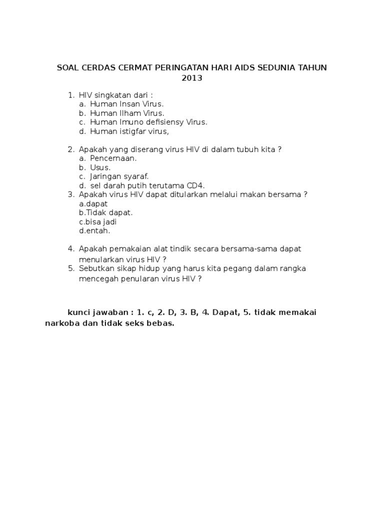 Soal Lomba Cerdas Cermat Peringatan Hari Aids Sedunia Th 2013