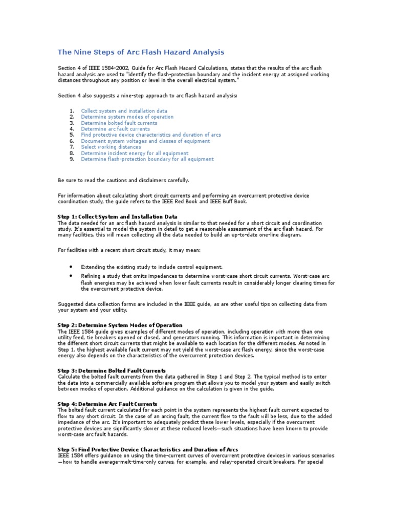 The Nine Steps of Arc Flash Hazard Analysis | PDF | Fuse (Electrical ...