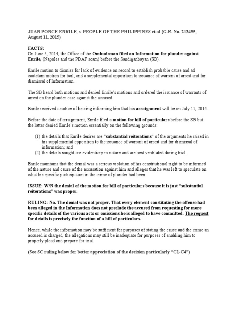 Juan Ponce Enrile V People | PDF | Pleading | Crime & Violence