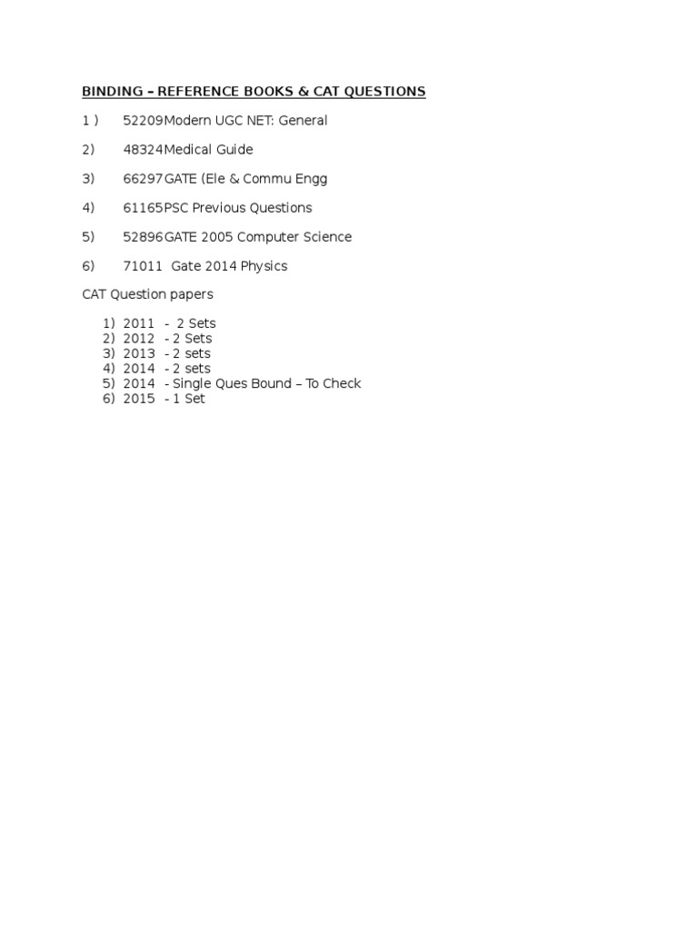 Reference Books & CAT Questions List | PDF | Teaching Methods ...