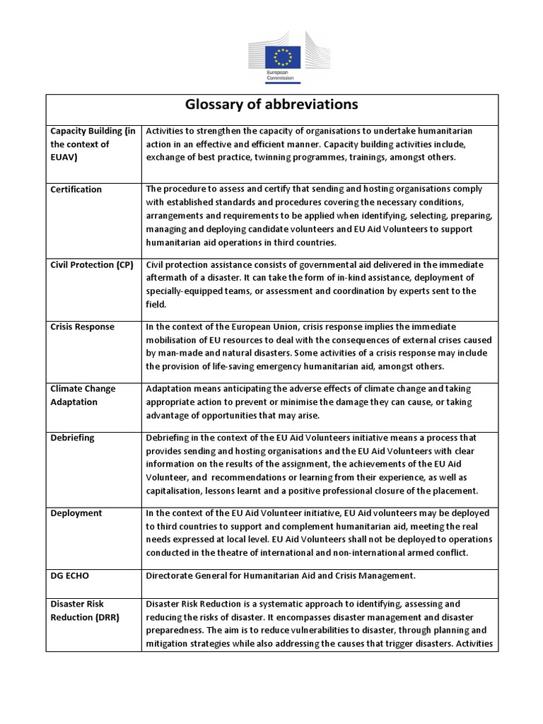 EU Aid Volunteers Glossary of Terms | PDF | Emergency Management | Aids