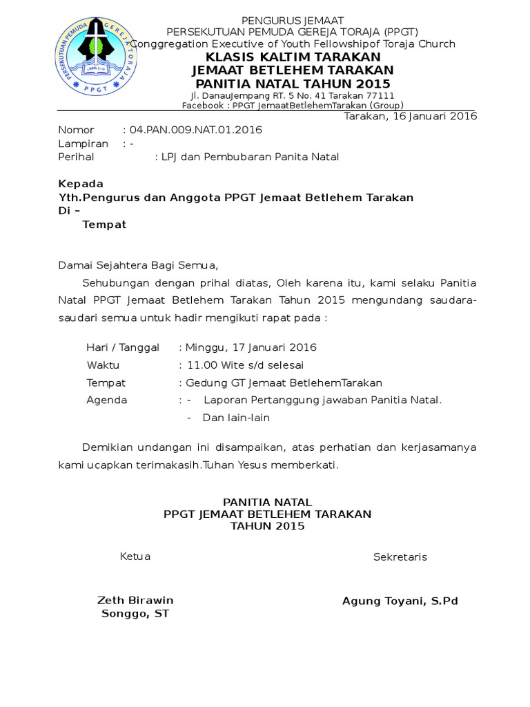 Laporan Ketua Panitia Natal Jemaat Jejak Belajar