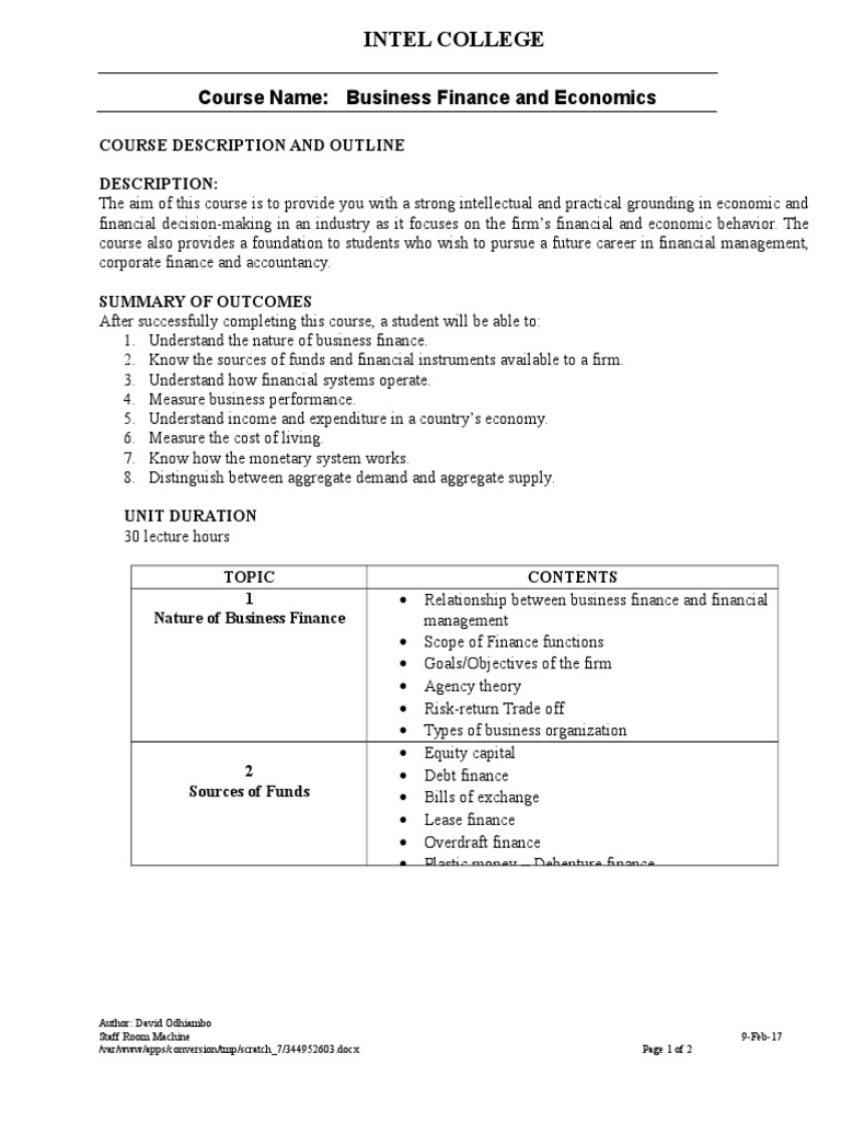 Business Finance and Economics Course | PDF | Economics | Business