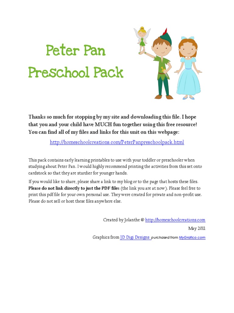 Peter Pan Preschool 2 | PDF | Peter Pan | Lost Boys (Peter Pan)
