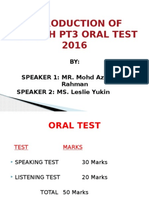 Introduction Of English Pt3 Oral Test 2016 Reading Process English Language