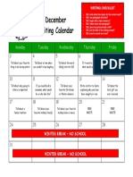 December Writing Calendar: Monday Tuesday Wednesday Thursday Friday