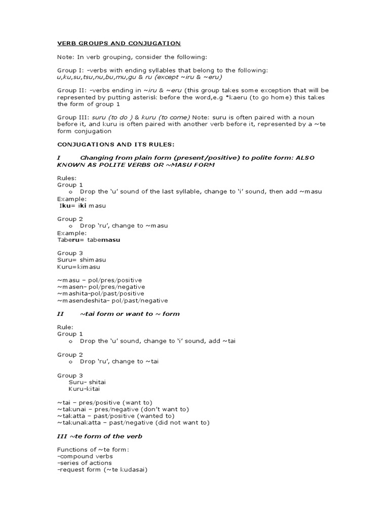 Japanese Verb Groups and Conjugation | PDF | Grammatical Conjugation | Verb