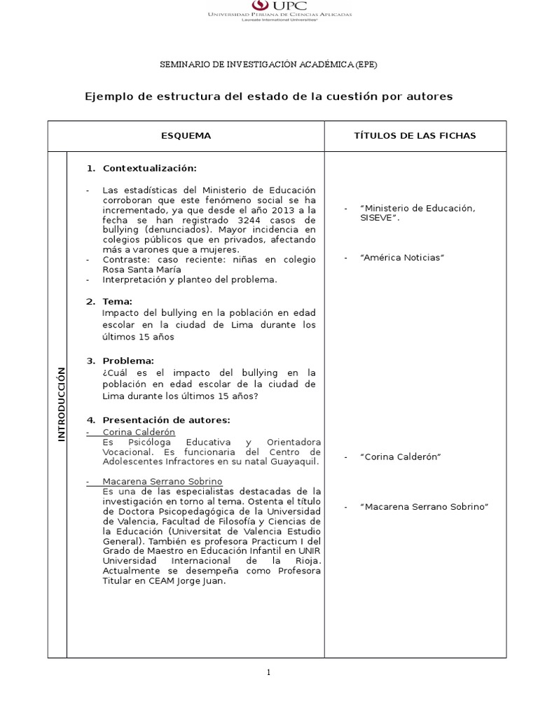 Estructura Del Estado de La Cuestion Bullying (1