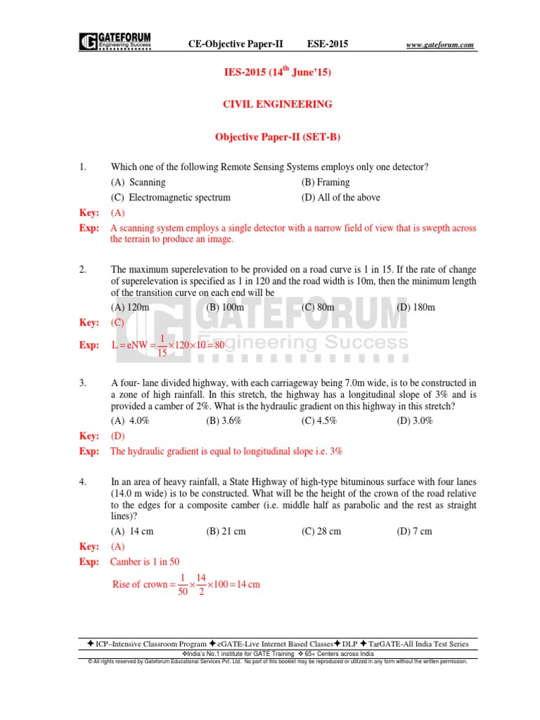 CE-ESE'15-Objective Paper-2-Question Paper With Answers - New PDF | PDF