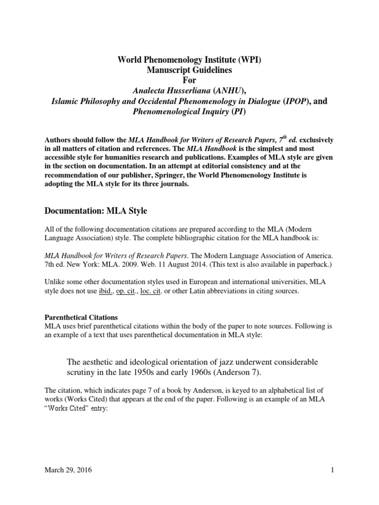 Wp I Guidelines For Manuscripts 003 Citation Philosophical Movements