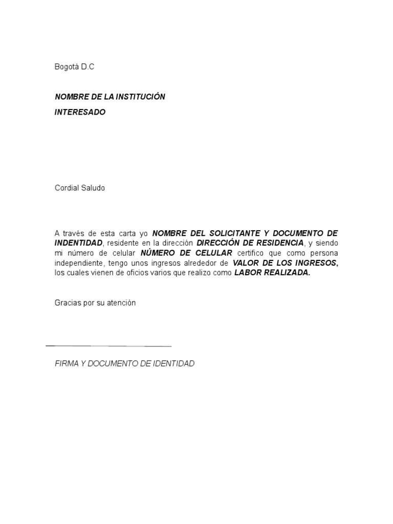 Ejemplo de Carta de Ingresos | PDF