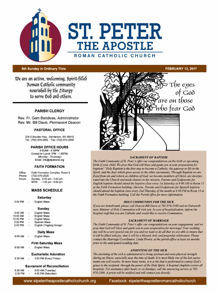 St. Peter the Apostle weekly Bulletin for 21217 Marriage Catholic