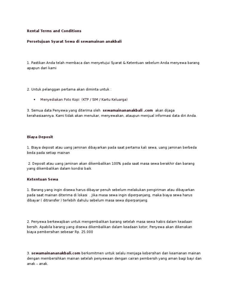 Rental Terms And Conditions