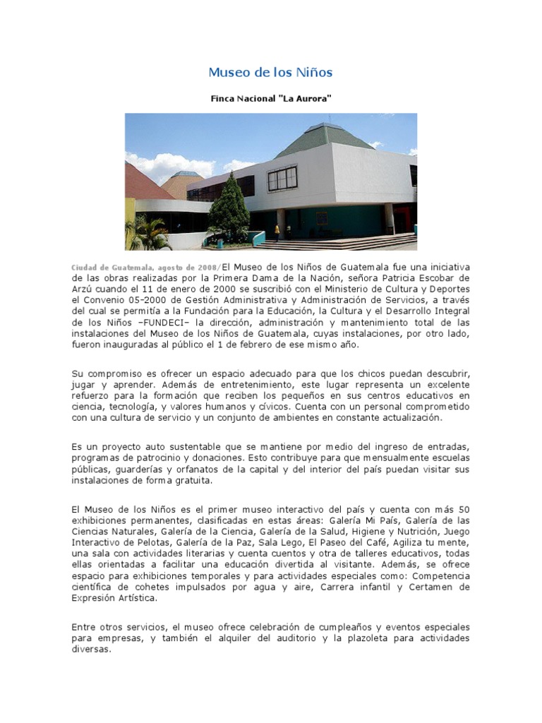 Historia del Museo de los Niños en Guatemala | PDF