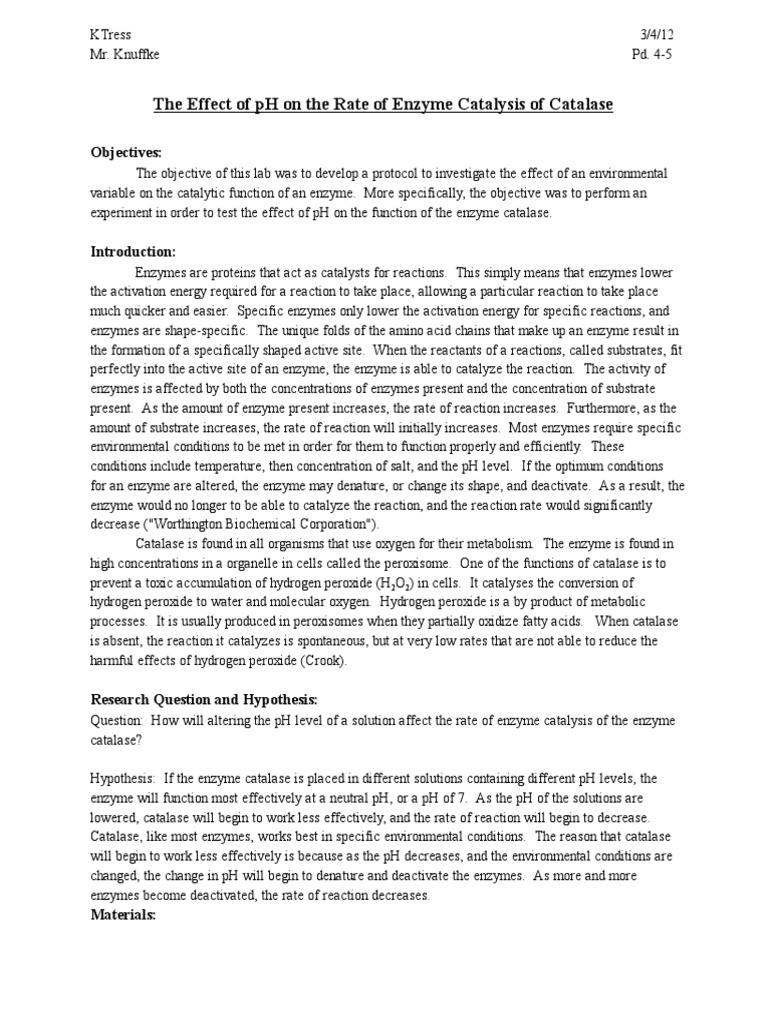 Enzyme Catalysis Lab WriteUp PDF PDF Catalase Enzyme