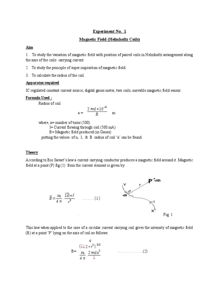 Helmholtz Coil Magnetic Field Experiment | PDF | Technology & Engineering
