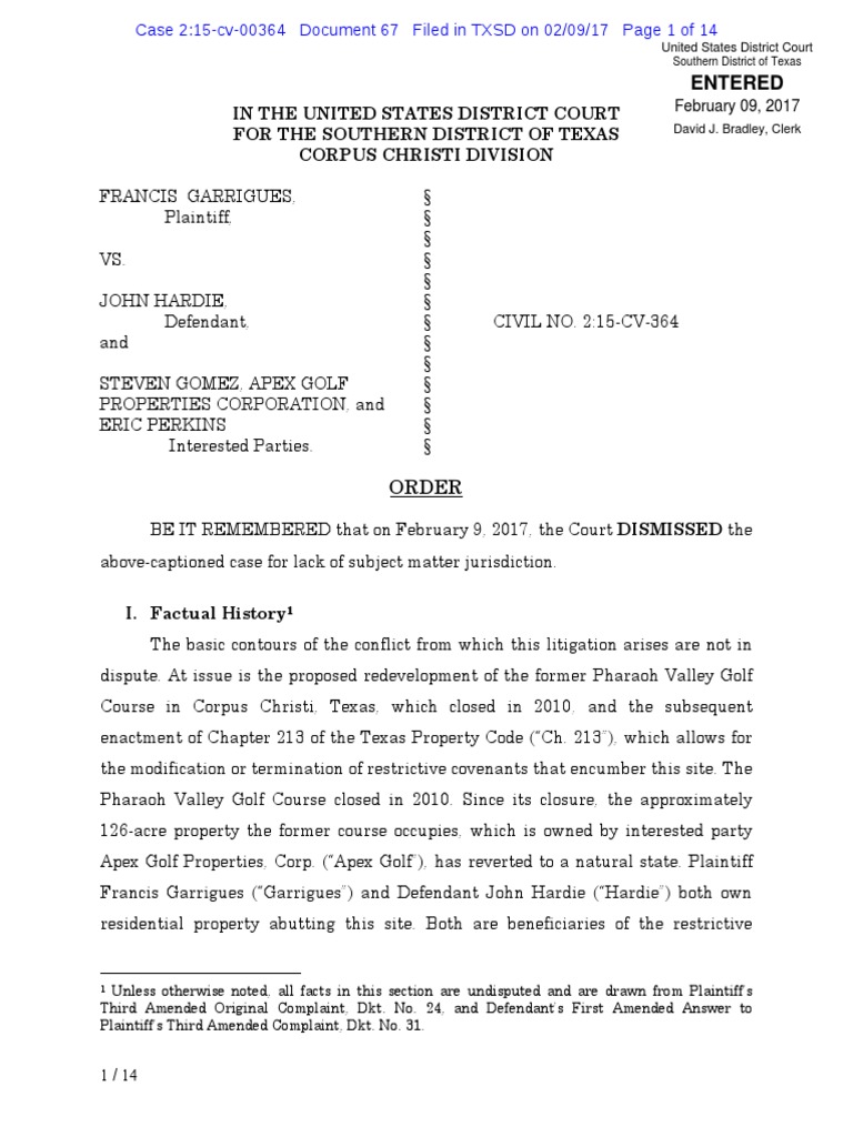 67 Order of Dismissal PDF Summary Judgment Supplemental Jurisdiction