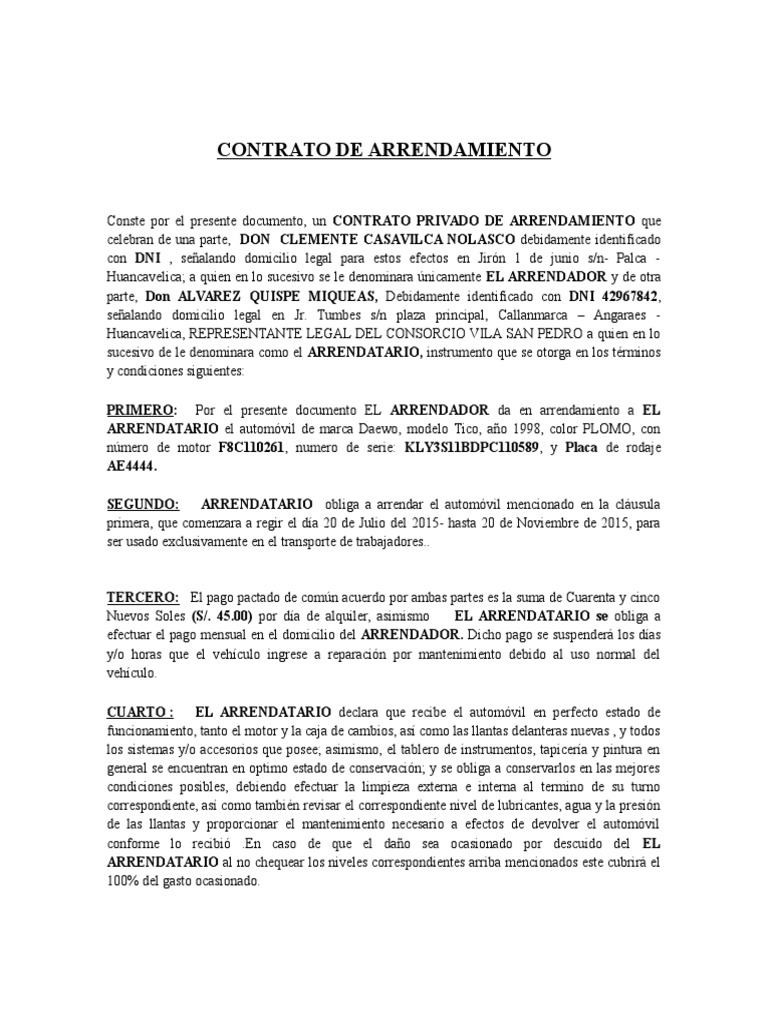 Contrato Uber Motocicleta Alquiler