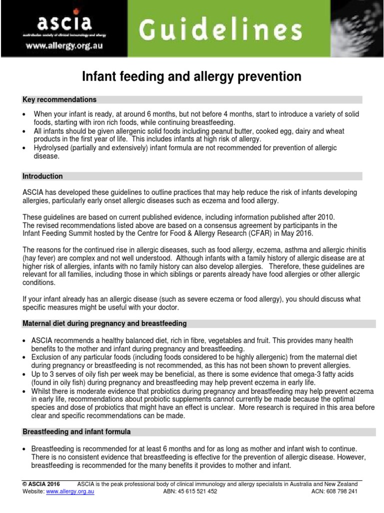 ASCIA Guidelines Infant Feeding and Allergy Prevention Food Allergy