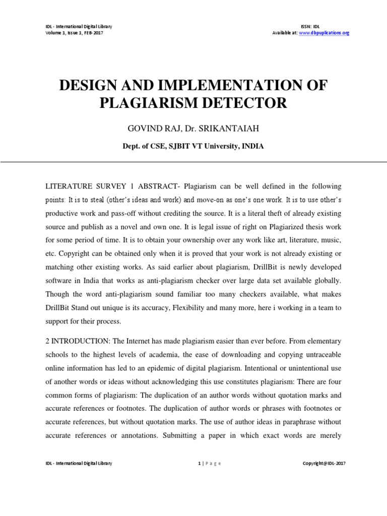 Design and Implementation of Plagiarism Detector | PDF | Turnitin ...