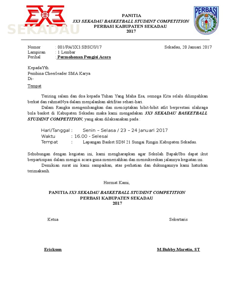 Surat Permohonan Pengisi Acara | PDF