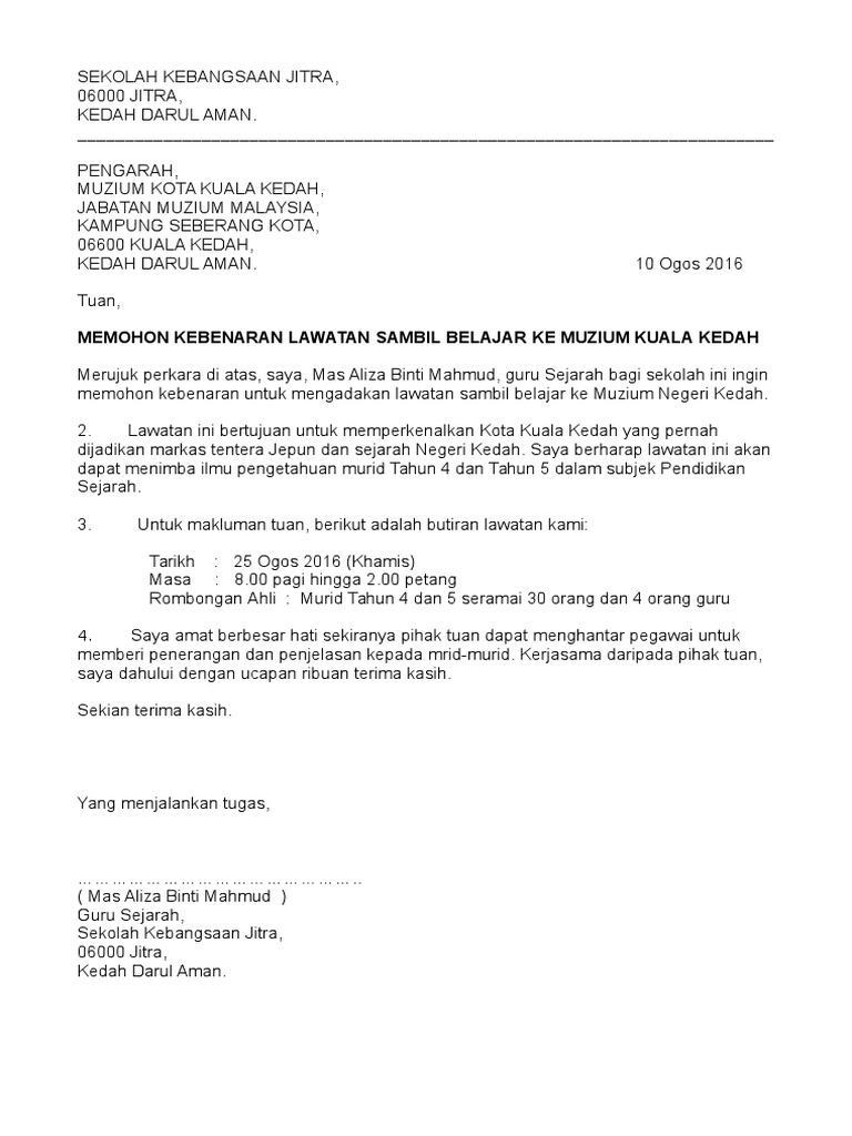 Surat Lawatan Ke Muzium Kuala Kedah Pdf