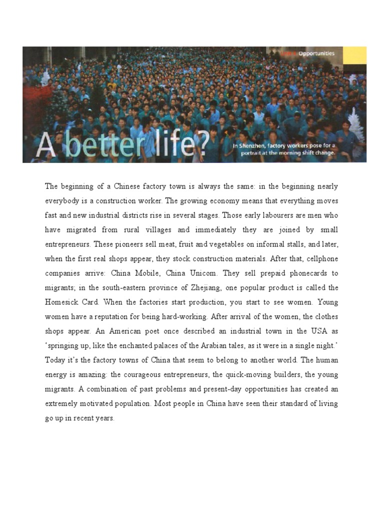 Unit 4 - Reading Passage | PDF | Migrant Worker | China