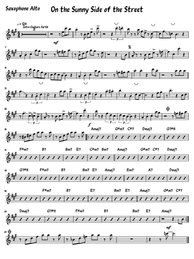 On The Sunny Side Of The Street Saxophone Alto