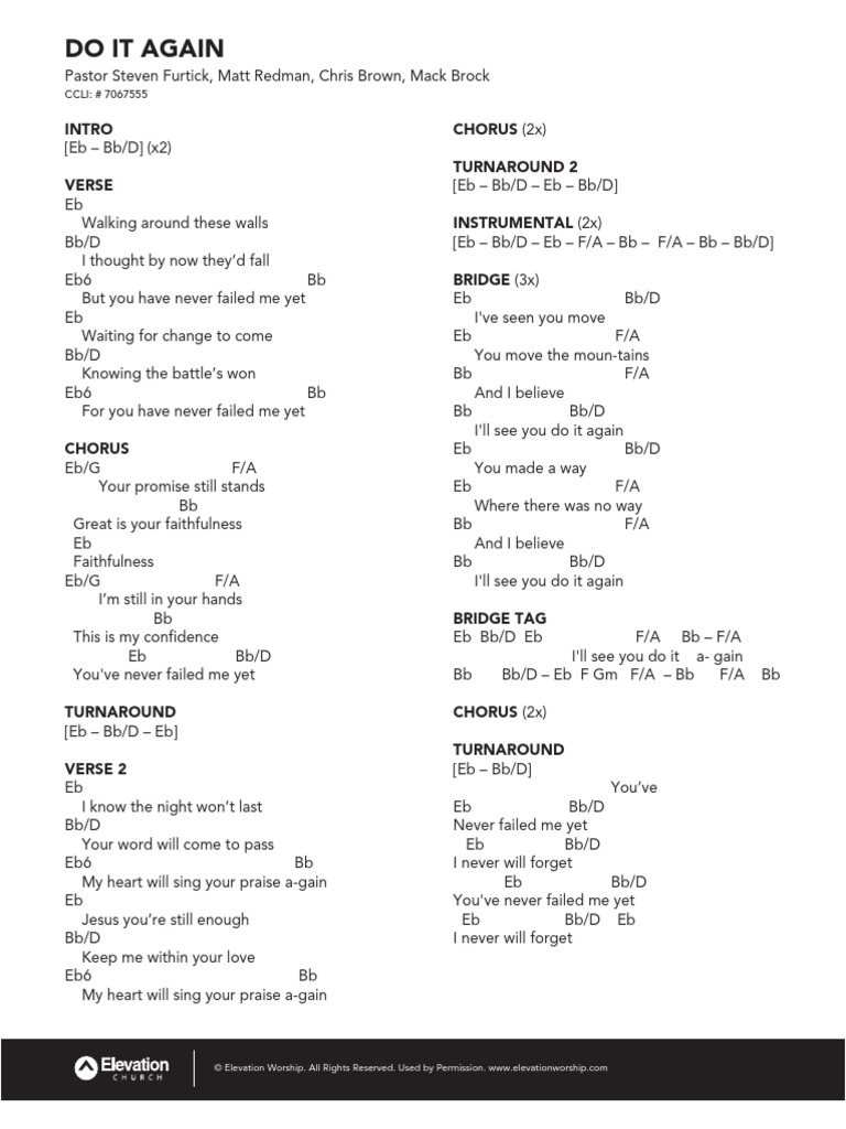 Elevation Worship Do It Again Chords Song Structure Songs