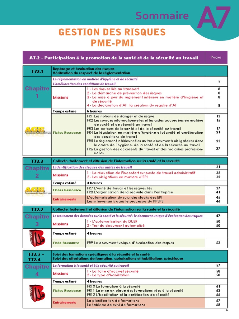 GESTION DES RISQUES PME-PMI. A7.2 - Participation à La Promotion de La ...