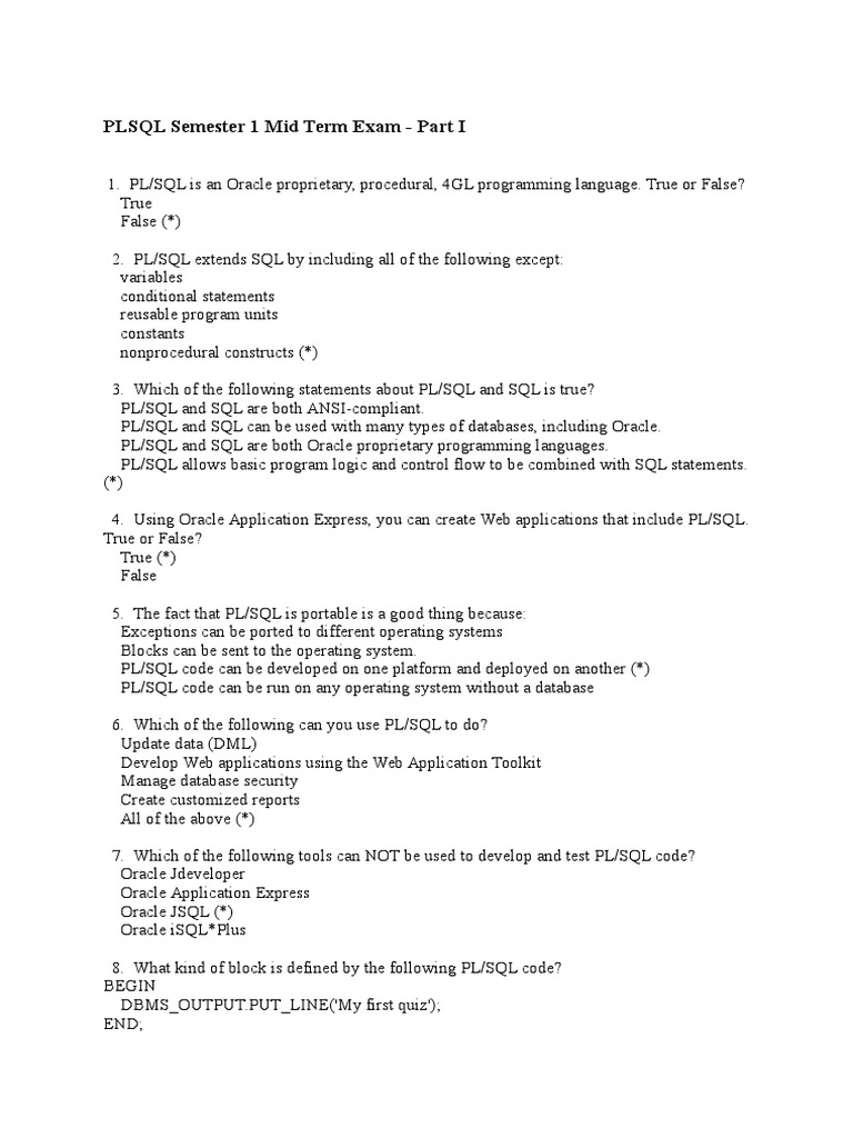 PL/SQL Midterm Exam Questions & Answers | PDF | Pl/Sql | Sql
