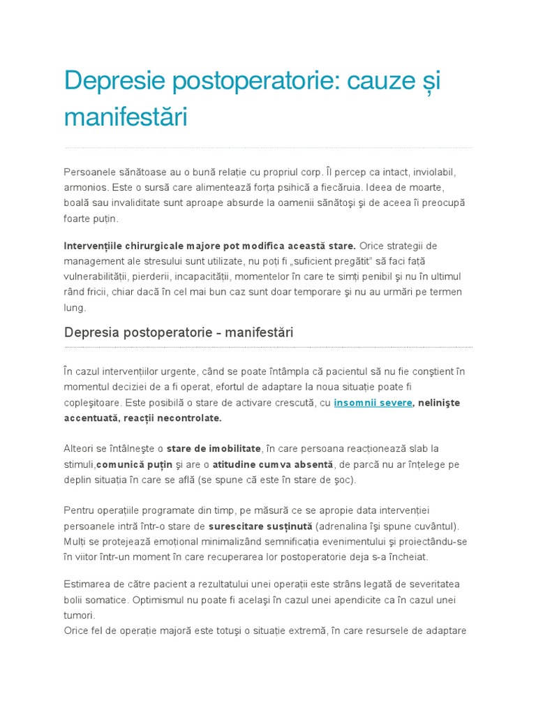 Depresie Postoperatorie | PDF