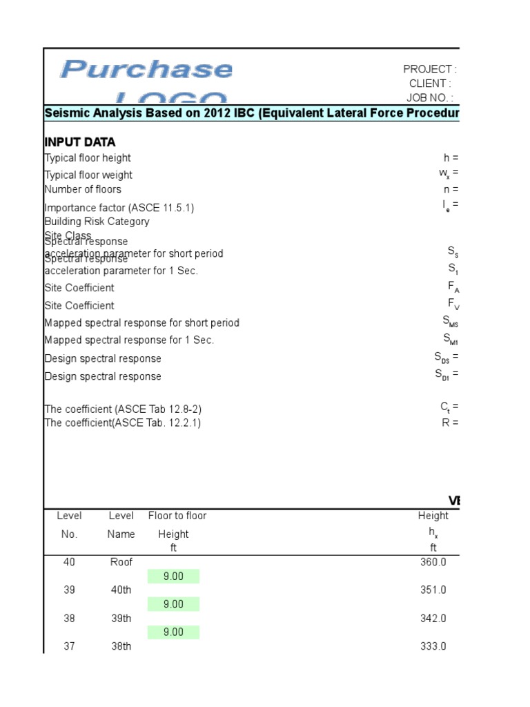Seismic Analysis Based On 2012 IBC (Equivalent Lateral Force Procedure ...