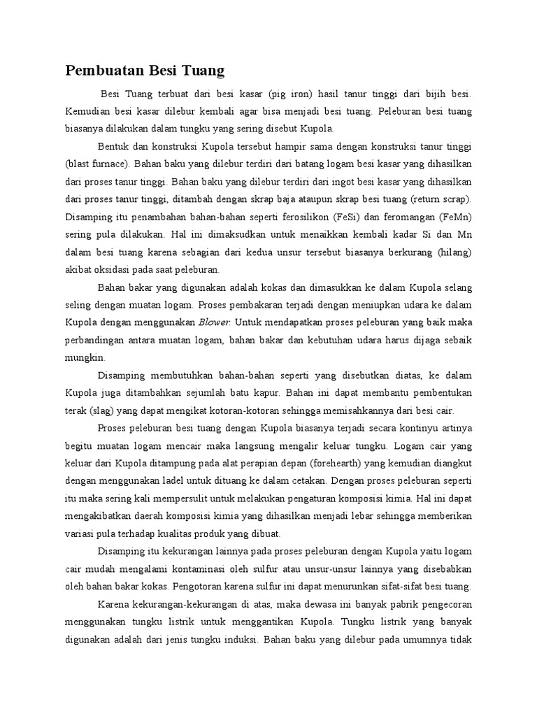 Proses Pembuatan Besi Tuang | PDF